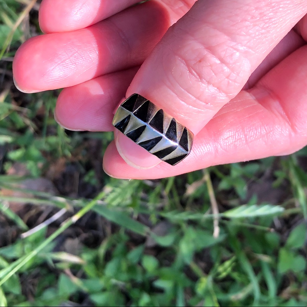 Gold + Black Triangular Patterned Modern Ring